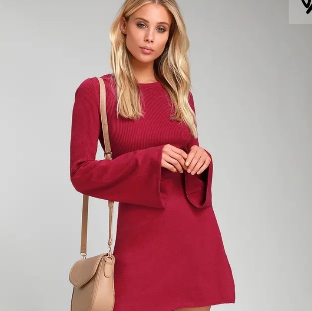 Forever 21 Red Sweater Dress Bell Sleeve
